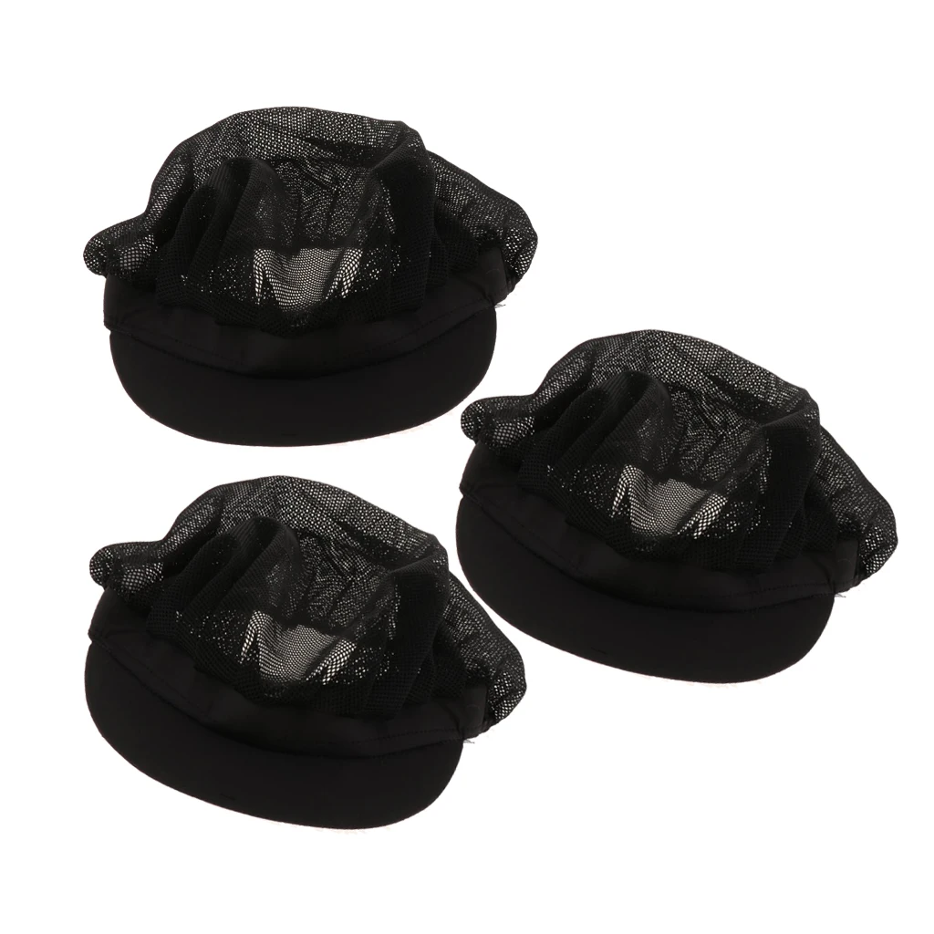 Женщины Мужчины Chef Mesh Hat с эластичной лентой кухня волос сеть питание приготовления пищи Рабочая дышащая головной убор cap-черный(упаковка из 3
