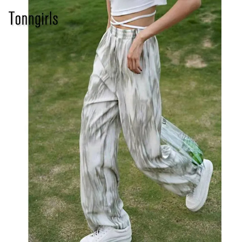 

Tonngirls Tie Dye Wide Leg Pants Women 2021 Summer Korean Streetwear Loose High Waist Flare Pants Beach Boho Trousers Women