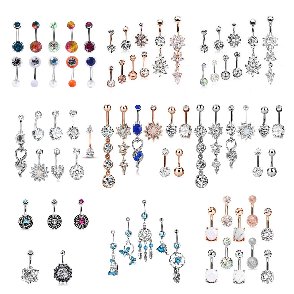 

5/6PCS/Set Cute Dangle Belly Ring Pack 14G Navel Piercing Bulk Sexy Belly Ring Set Belly Button Ring Lot Pircing Ombligo Jewelry