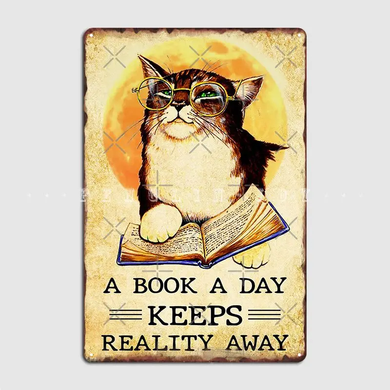 

Книга в день сохраняет реальность подальше от смешной кошки и книги металлические знаки домашние таблички клубный дизайн жестяной знак пла...