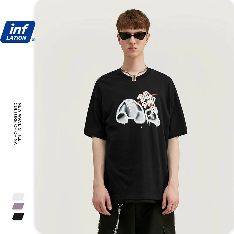 INFLATION Funny Mens T Shirt Streetwear Print Men T-shirt Street Hip Hop 100% Cotton Men's футболка 1166S20 | Мужская одежда