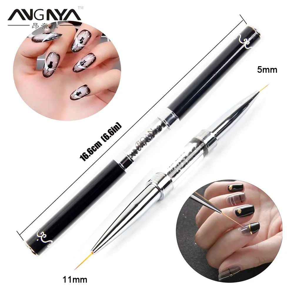 5mm and 11mm ANGNYA 1 шт для ногтей с двумя головками контурная кисточка для 9/11 мм акриловый Фрезер для ногтей cо шлифовальными художественные кисти для рисования линии ручка со стразами дизайн ногтей кисть для маникюра - Цвет: 5mm and 11mm