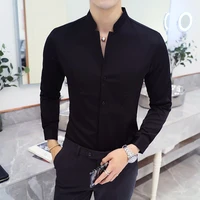 2021 autumn mens stand collar casual shirt masculina boutique long sleeved slim mens solid color business dress shirt size 5xl