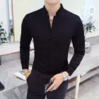 Мужская Повседневная рубашка, с воротником-стойкой, с длинными рукавами, тонкая однотонная деловая рубашка, Размер 5XL, осень 2021