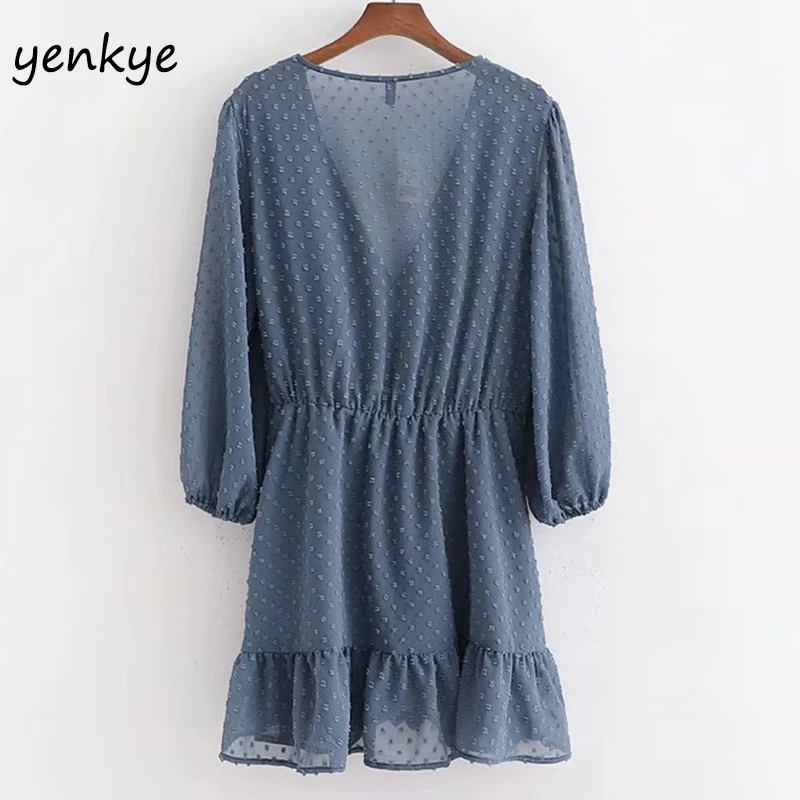 Винтажный синий шифоновый комбинезон в горошек Женский повседневный летний с