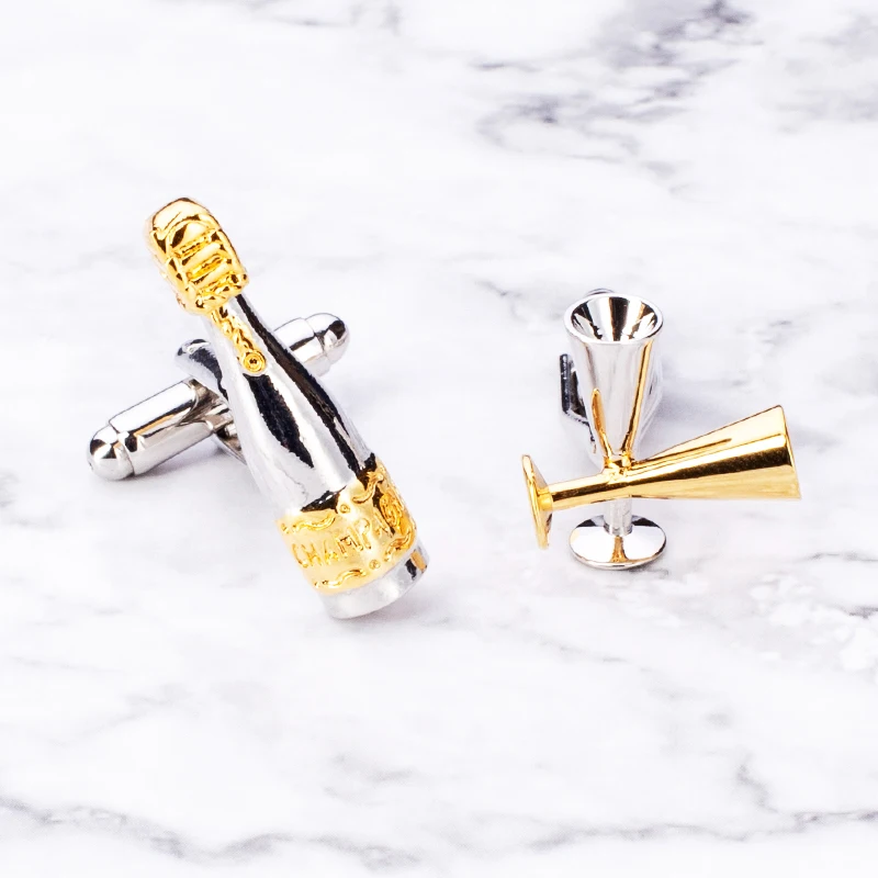 Мужские позолоченные запонки цвета шампанского и винного бокала оптом в
