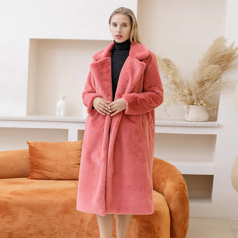 

2021 New Women Winter Faux Fur Warm Coat Thick Women Long Coat Turn Down Collar Women Warm Coat Casaco Feminino faux fur coat