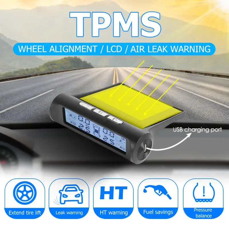 VODOOL Солнечная энергия TPMS автомобильный монитор давления в шинах Система