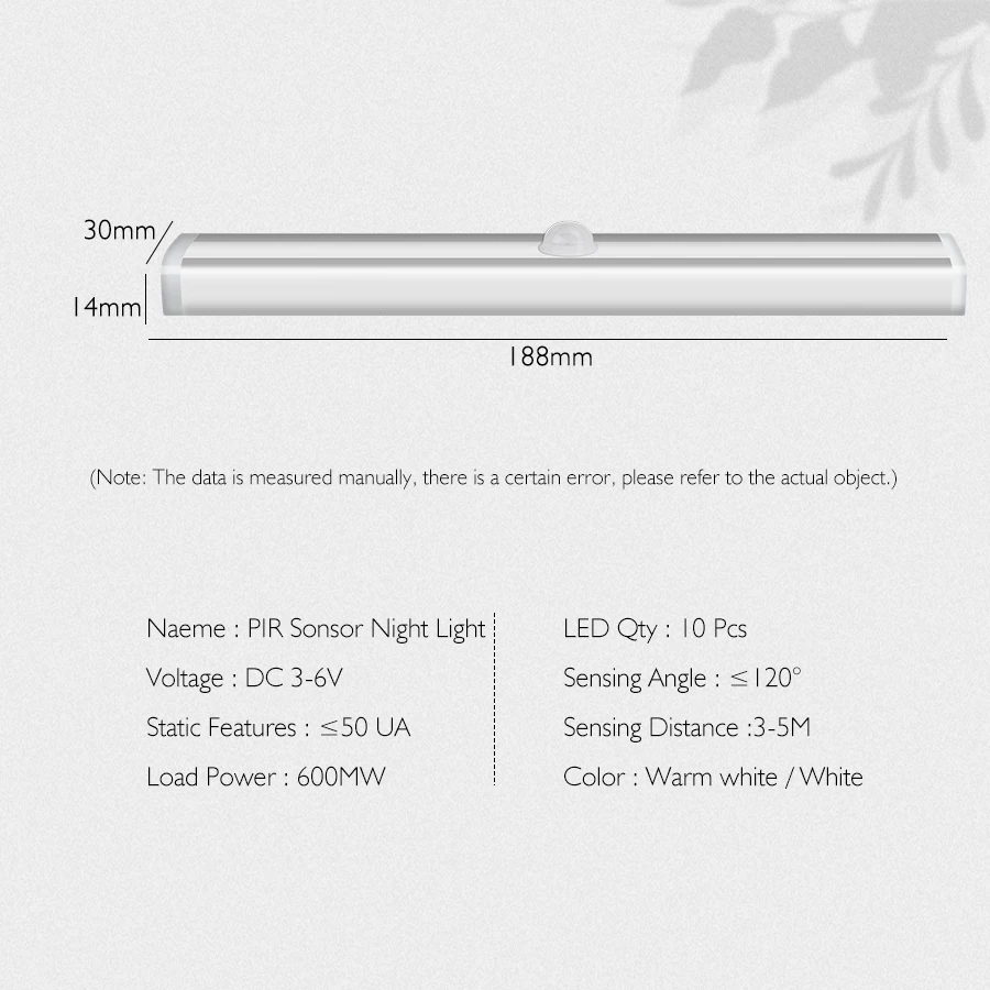 10 светодиодов светильник гардероб датчик движения s для кухонного шкафа шкаф