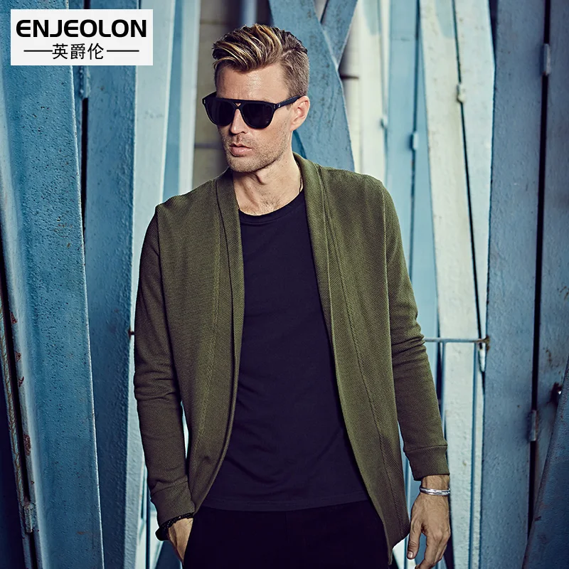 Бренд Enjeolon, топ, Осень-зима, теплый вязаный пуловер, свитер для мужчин, 100 хлопок, пуловер с круглым вырезом, мужской свитер MY3227 - Цвет: KS1334 Green
