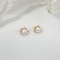 pearl rhinestone stud earrings for women piercing jewelry crystal zircon ear ring korean fashion wedding party accessories