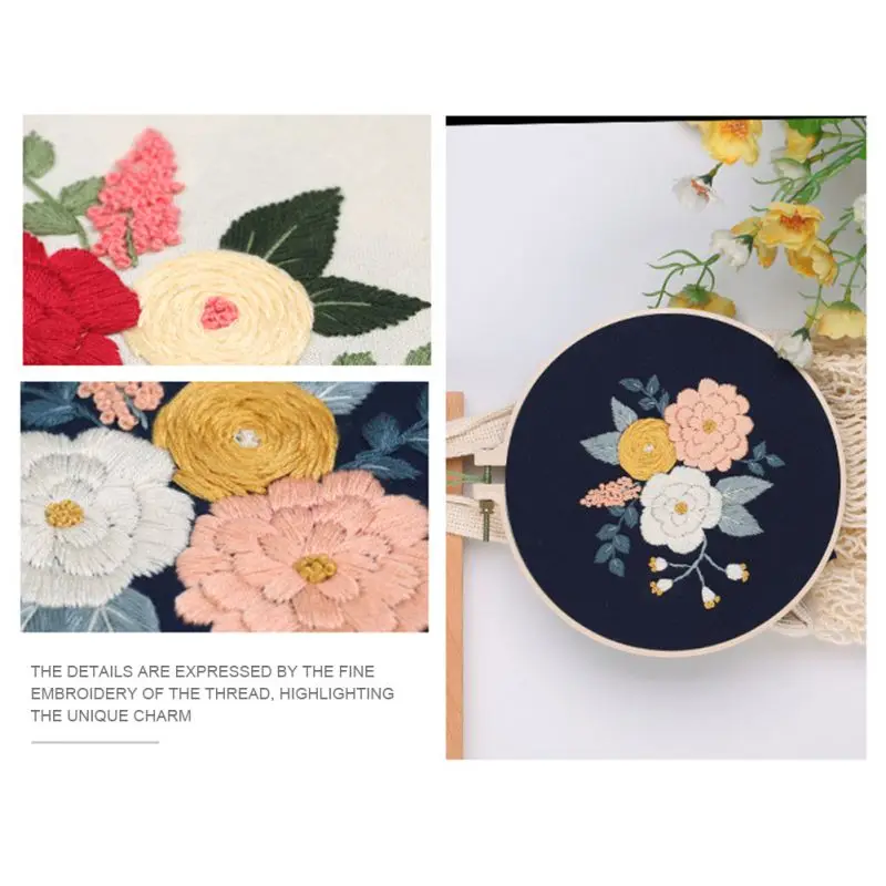 

s European-style Flowers DIY Embroidery Ribbon Set Beginners With Embroidery Shed Sewing Kit Cross-stitch Hand-stitched Dec