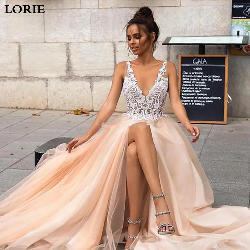 Свадебное платье LORIE цвета шампанского ТРАПЕЦИЕВИДНОЕ ПЛАТЬЕ С v образным