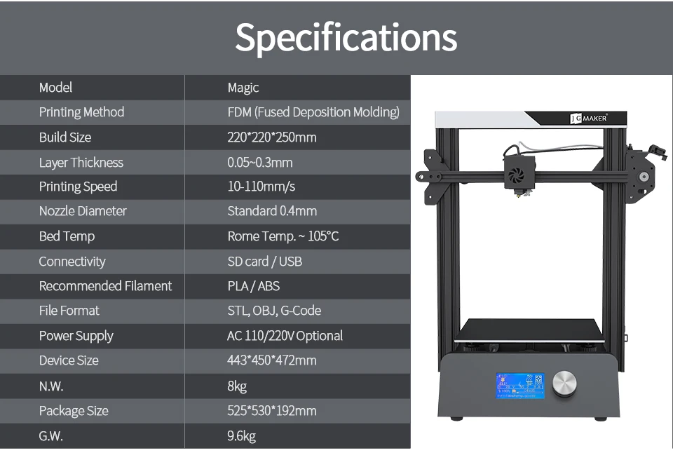 JGMAKER Magic 3D Printer Aluminium Frame Diy Kit Large Print Size 220x220x250mm Printing Model Fast shipping EU Russia Warehouse