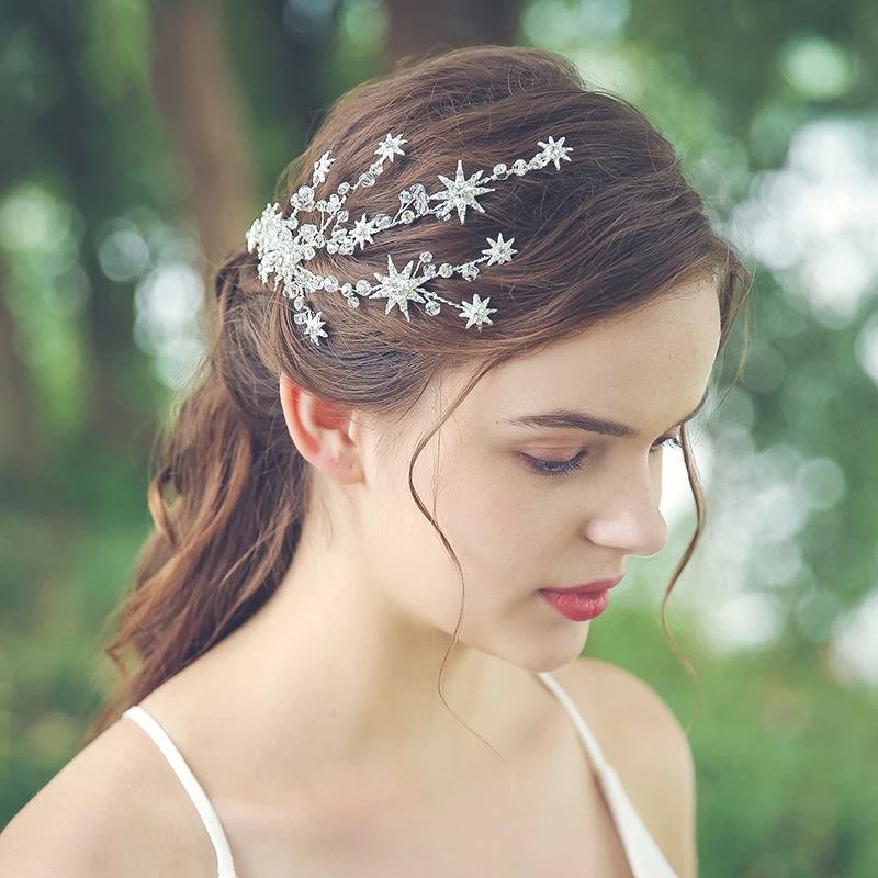 

Simple Silver Color Star Hair Clip Bridal Comb Handmade Wedding Accessories Women Headpiece Barrette Side Clips For Bridesmaid