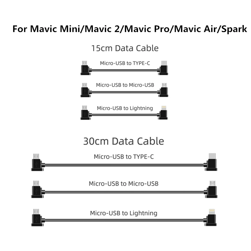 For DJI Mini SE/Mavic Mini/Mavic 2/ Mavic Pro/Mavic Air/Spark Cable 15cm 30cm Wire Accessories Line Micro USB TYPE C IOS Android