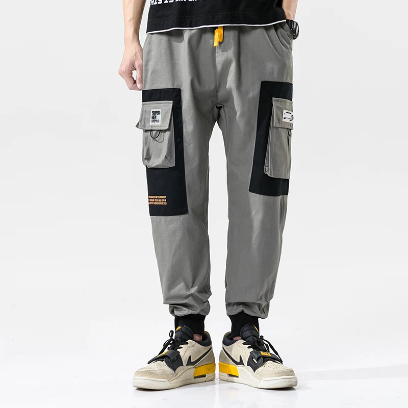

Мужские осенние новые свободные хлопковые повседневные штаны с множеством карманов и эластичным поясом