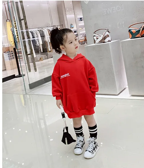 Детское бархатное платье с капюшоном для девочек теплые зимние детские