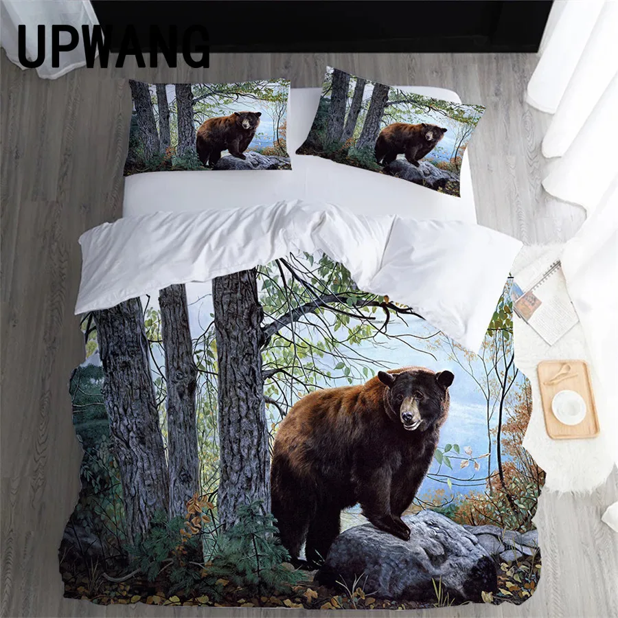 

Комплект постельного белья UPWANG с рисунком коричневого медведя, пододеяльник, постельное белье с наволочкой, набор домашнего текстиля