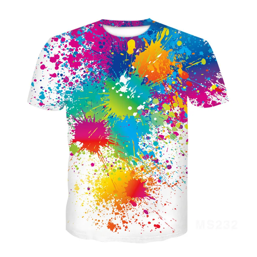 

2021 New Summer Men's And Women's T-shirt 3d Printing Color Graffiti Children's Fashion Casual Breathable Top