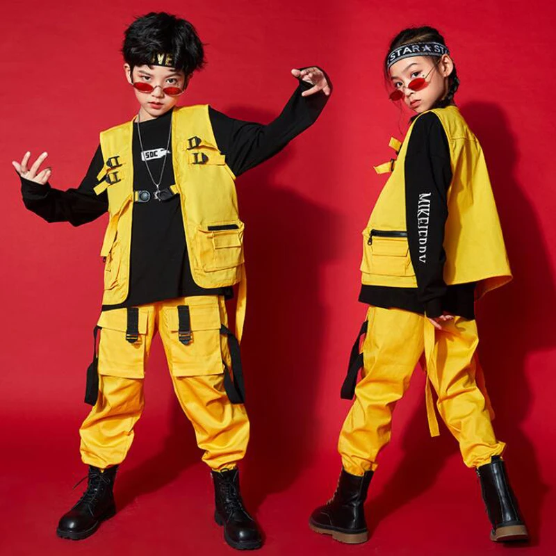 

Kid Hip Hop Clothing Sleeveless Jacket Top Oversized Sweatshirt Cargo Pants for Girls Boys Jazz Dance Wear Costume Clothes