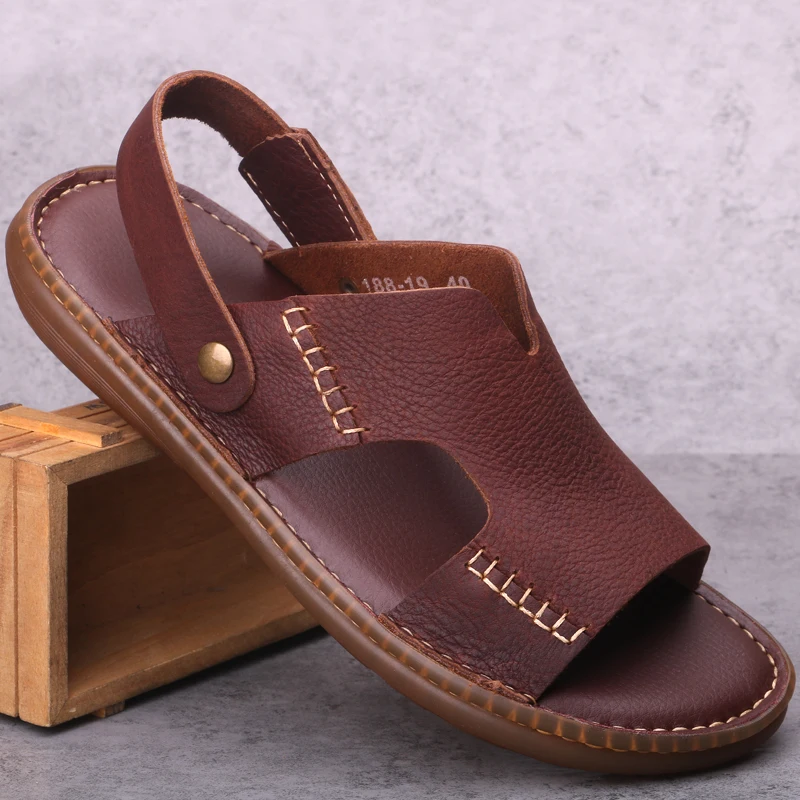 Мужские сандалии ручной работы летние из натуральной кожи с мягкой подошвой
