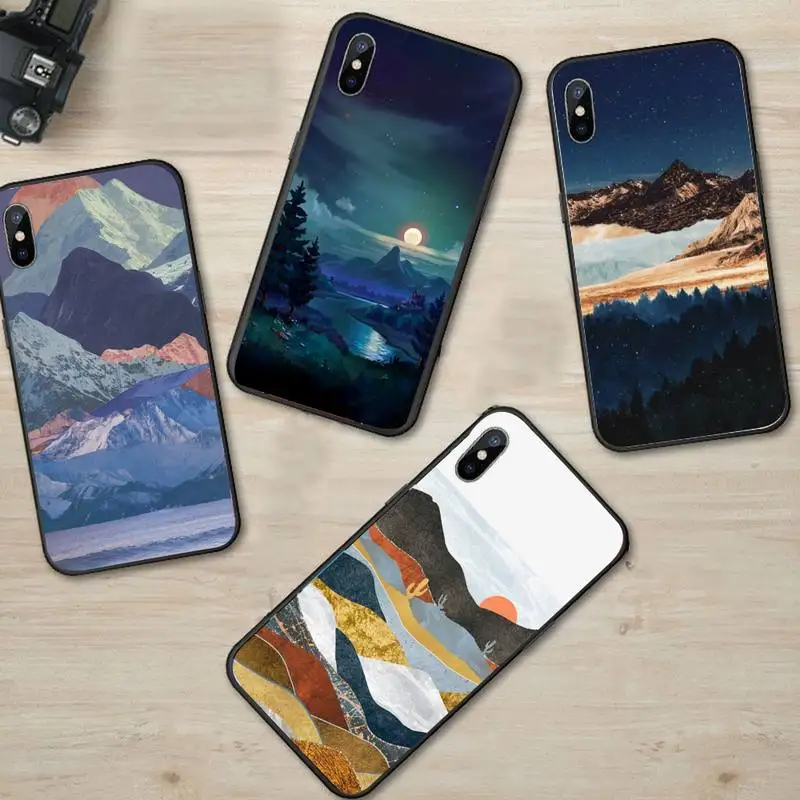 

Aesthetic art mountain scenery Phone Case For iphone 12 11 13 7 8 6 s plus x xs xr pro max mini
