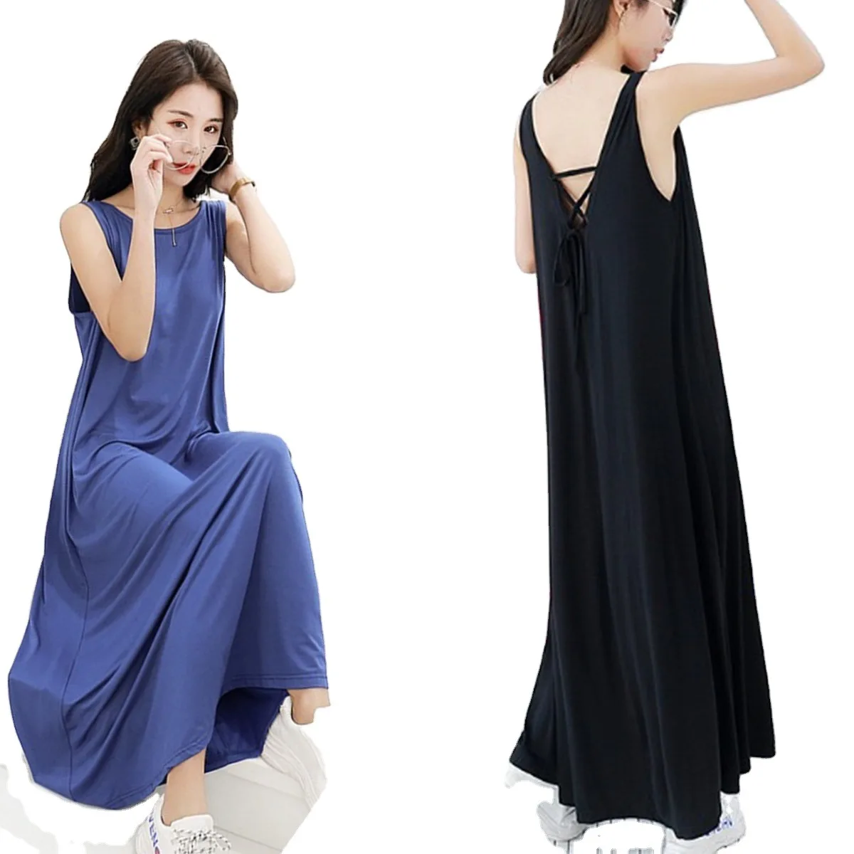 

Long Dress Large Swing Modal Shift Dress to Ankle Chubby Girl's Dress Sleeveless Nightdress Fashion