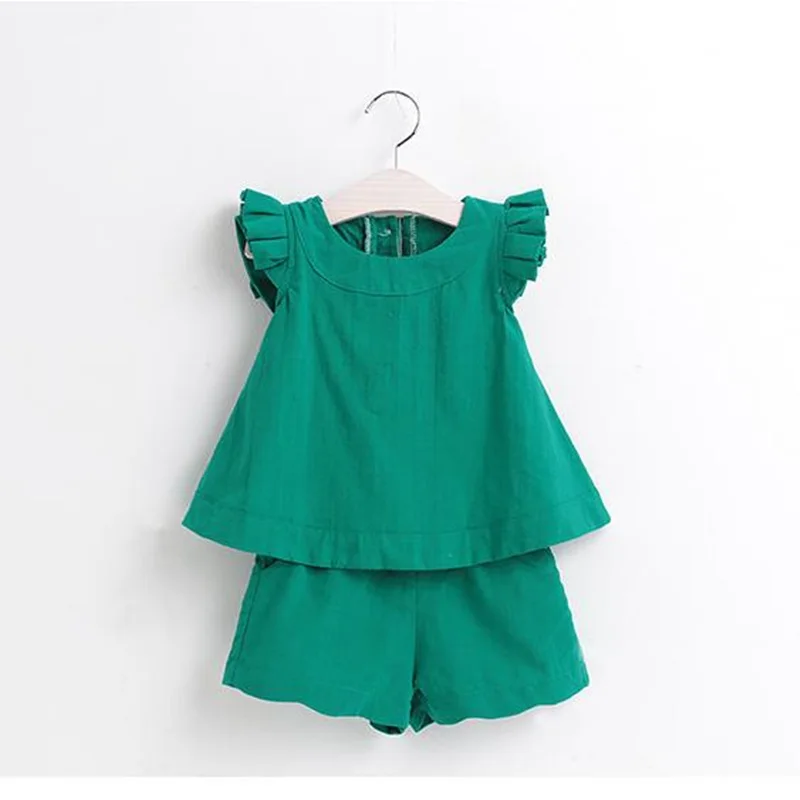 

Baby Girls Clothing Set 2020 Summer New Fashion Girl Solid Color Sleeveless Top + Shorts 2 Pcs Kids clothes for girls 1-5 years