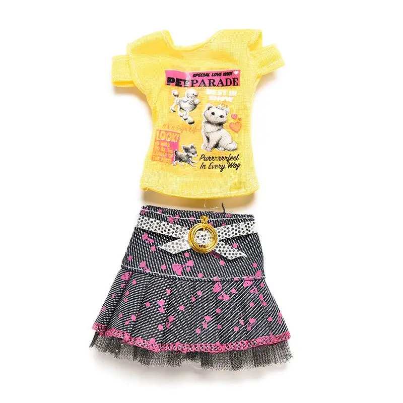 

Fashion Cartoon Doll Skirt Cat Print T-Shirt Suits Party Clothes For Dolls Kids Toy Gift for Girls Toys Access high quality