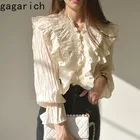 Gagarich женская рубашка 2021 весна-осень французская элегантная Темпераментная Женская Свободная шифоновая блузка с V-образным вырезом и оборками