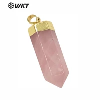 wt p1412 elegant pink color quartz stone pendant with circle crystal pillar pendants for women jewelry making diy