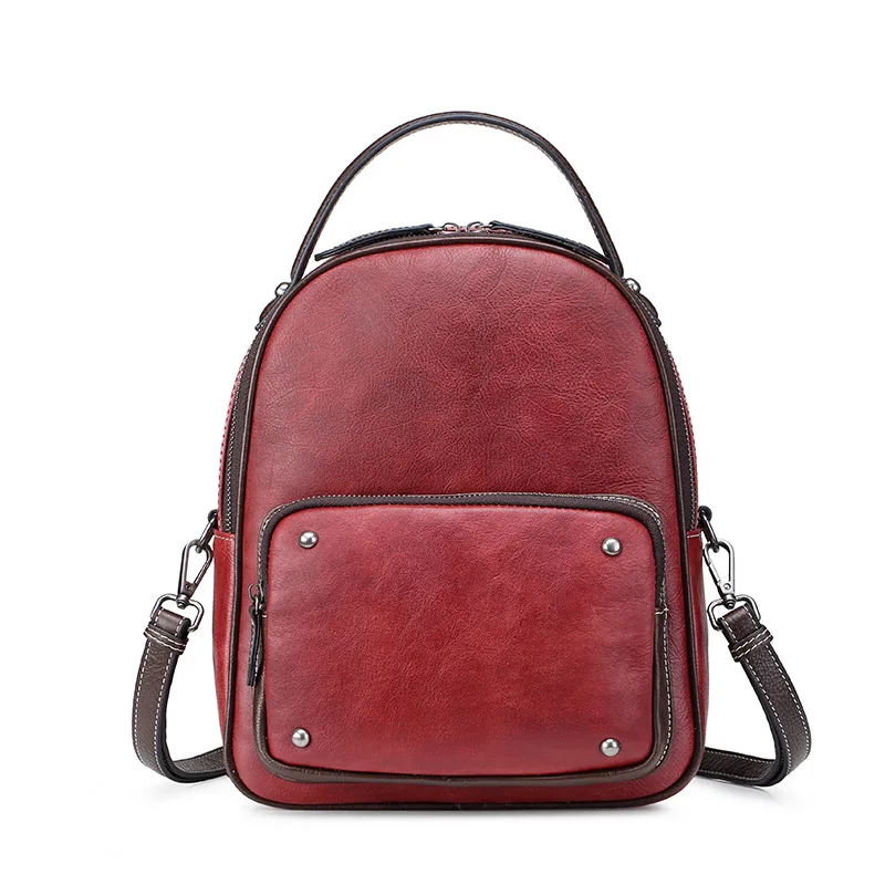 

Nesitu Highend New Cusual Vintage Daily Black Coffee Red Genuine Leather Women's Backpack Female Girl Lady Travel Bag M80068