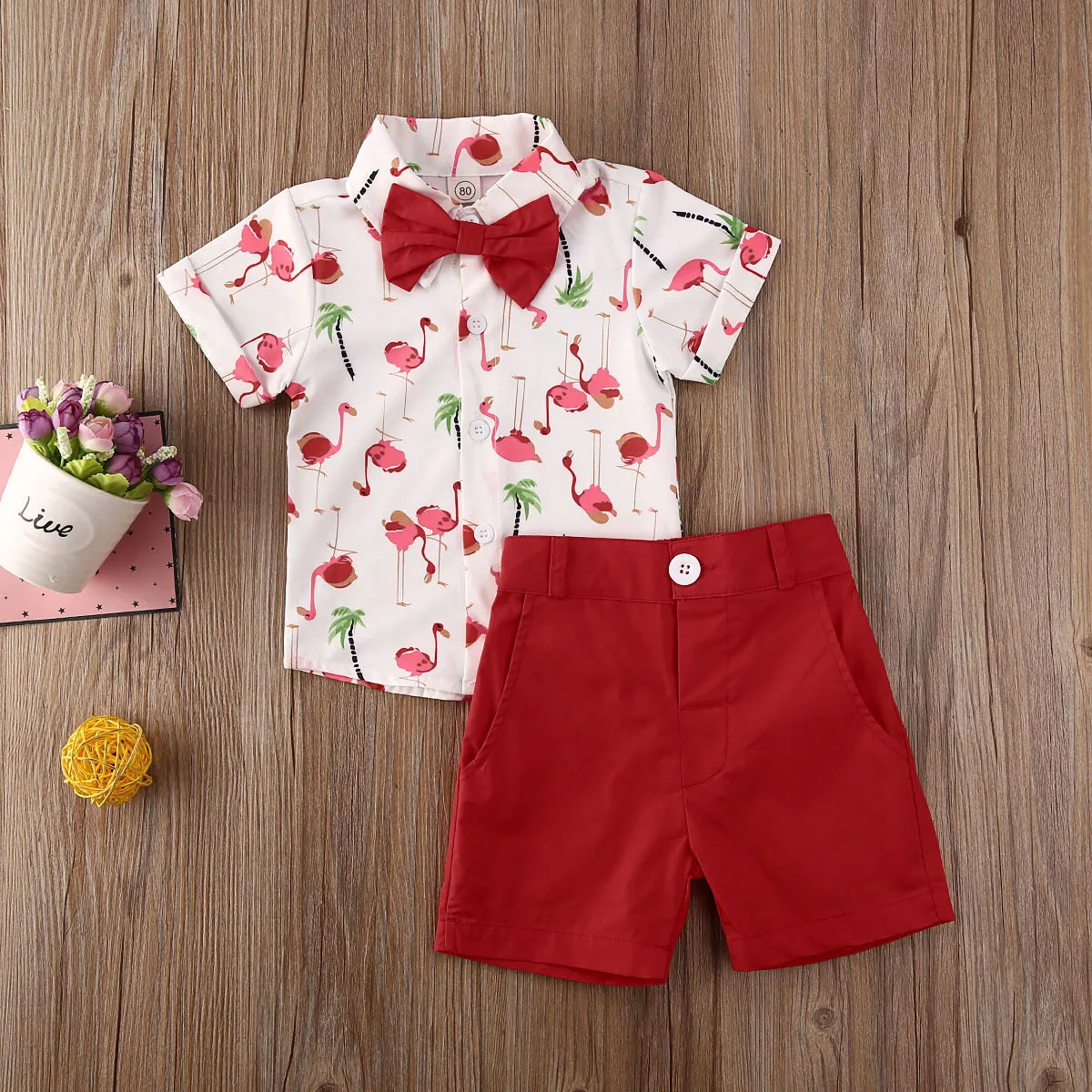 

2020 Boy outfits 2 pcs set / Bowtie blouse+Shorts /Kids Gentleman outfits /Flamingo blouse /Ocean Sea Blouse