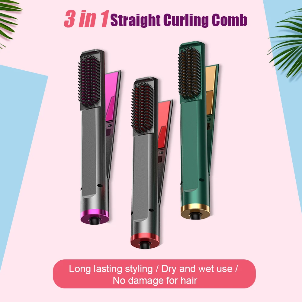 

3 in 1 Multifunctional Hair Straightener Hair Curler Fast Warm-up Thermal Professional Tourmaline Ceramic Heating Plate For Wome