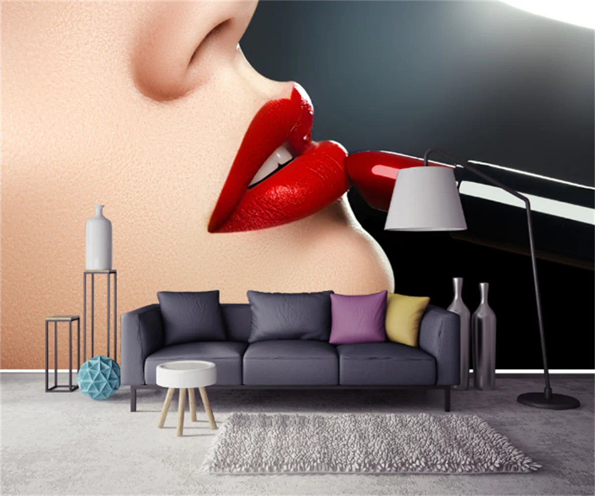 

Modern Art Beautiful Sexy Red Lips Makeup Shop Beauty Shop Background Wall Wallpaper Customize Any Size Store 3D Mural Wallpaper