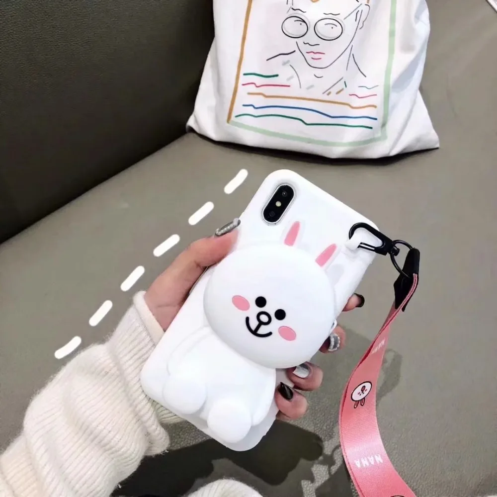 3D Bear Wallet Soft Silicone Case For iPhone X XR XS Max 8 7 6 6S Plus Samsung Galaxy S8 S9 S10 Note 9 Cover With lanyard |