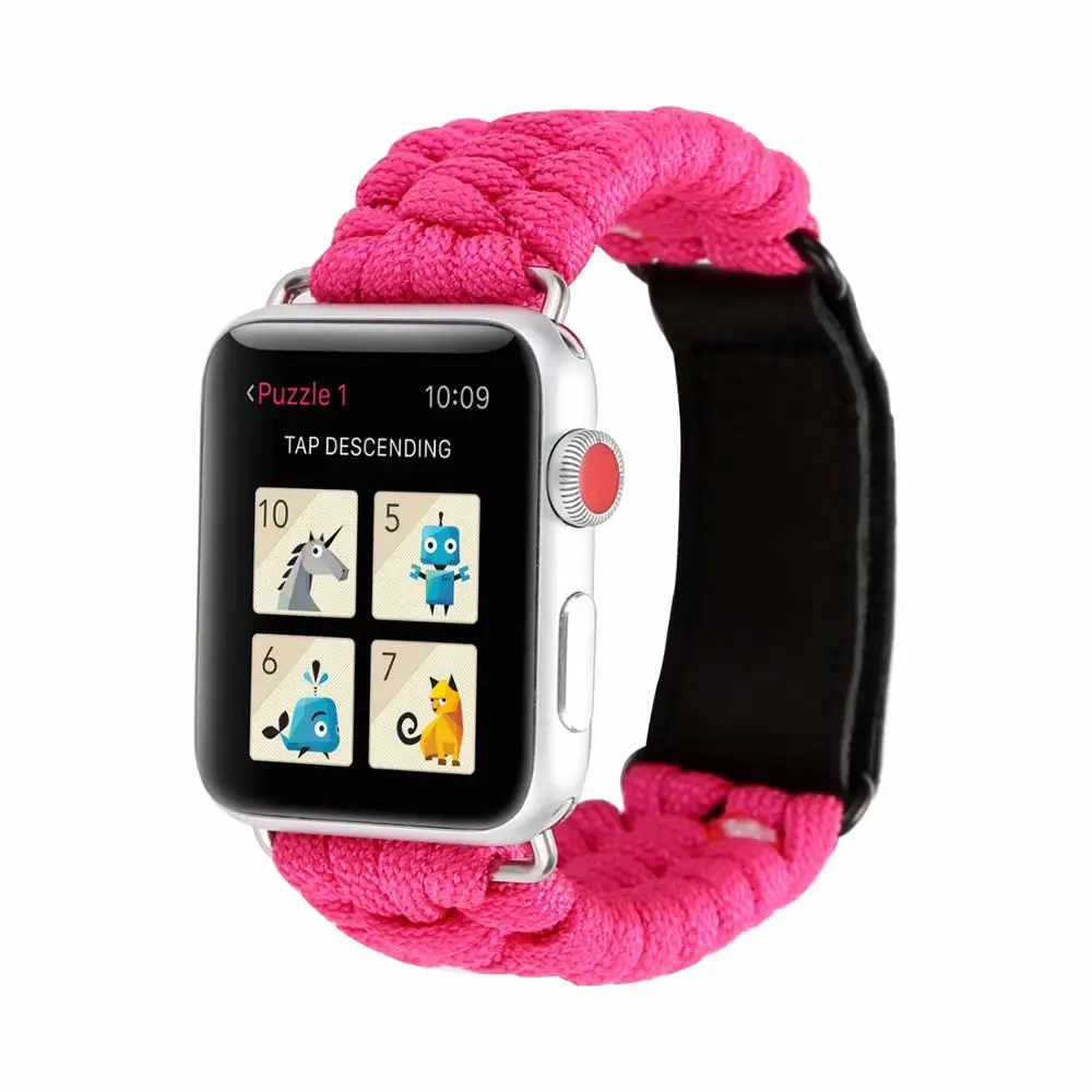 L Rose Нейлоновый спасательный трос ремешок с кожаной петлей Пряжка для apple watch ремешок 38 мм/42 мм/40 мм/44 мм наручный ремень для iWatch серии 5 4 3 - Цвет ремешка: L Rose