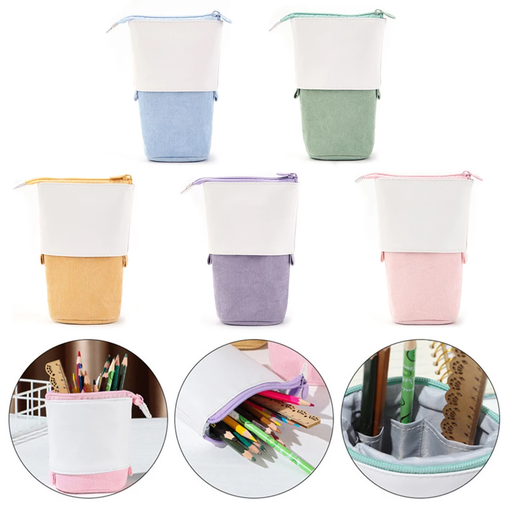 Case Pop-up Corduroy Solid Color Cute Deformation Bag Pencil Change Cosmetics Portable Storage Storage