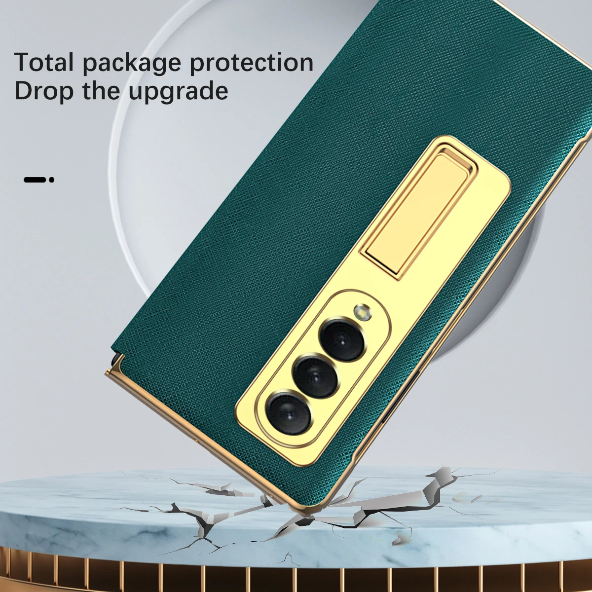 luxury leather case built in glass screen protector plating frame with foldable kickstand for samsung galaxy z fold 3 5g cover free global shipping