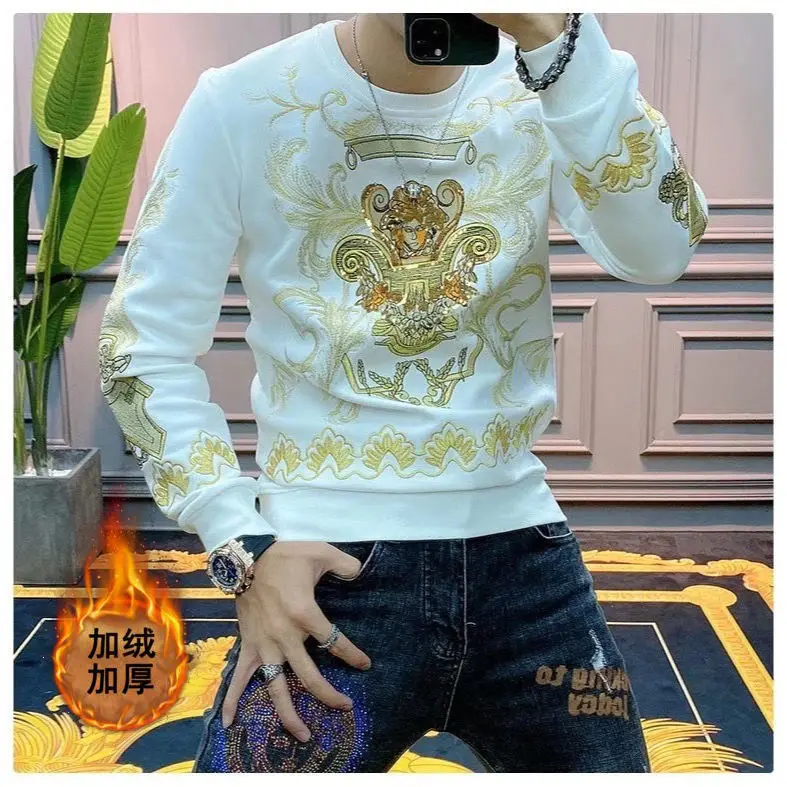 

2022 spring and autumn new men's long-sleeved t-shirt heavy industry embroidery fashion personality slim sweater bottoming shirt