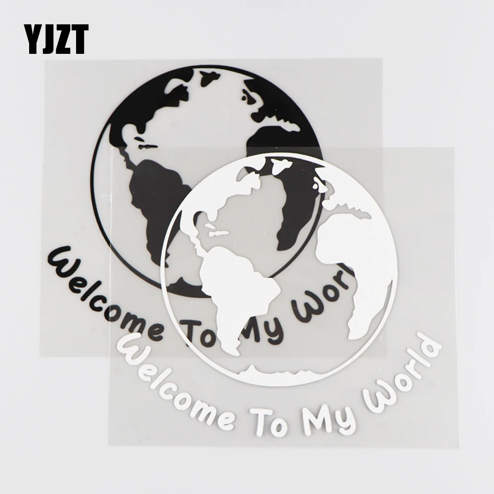 

YJZT 14.9X13CM Welcome To My World Vinyl Decal Cartoon Map Pattern Car Sticker Black/Silver 4C-0069