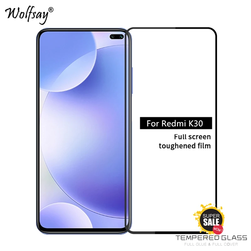 2 uds La pegamento de vidrio para Xiaomi Redmi K30 Protector de pantalla de cristal templado para Xiaomi Redmi K30 pel&iacute;cula del tel&eacute;fono para Xiaomi Redmi K30-0