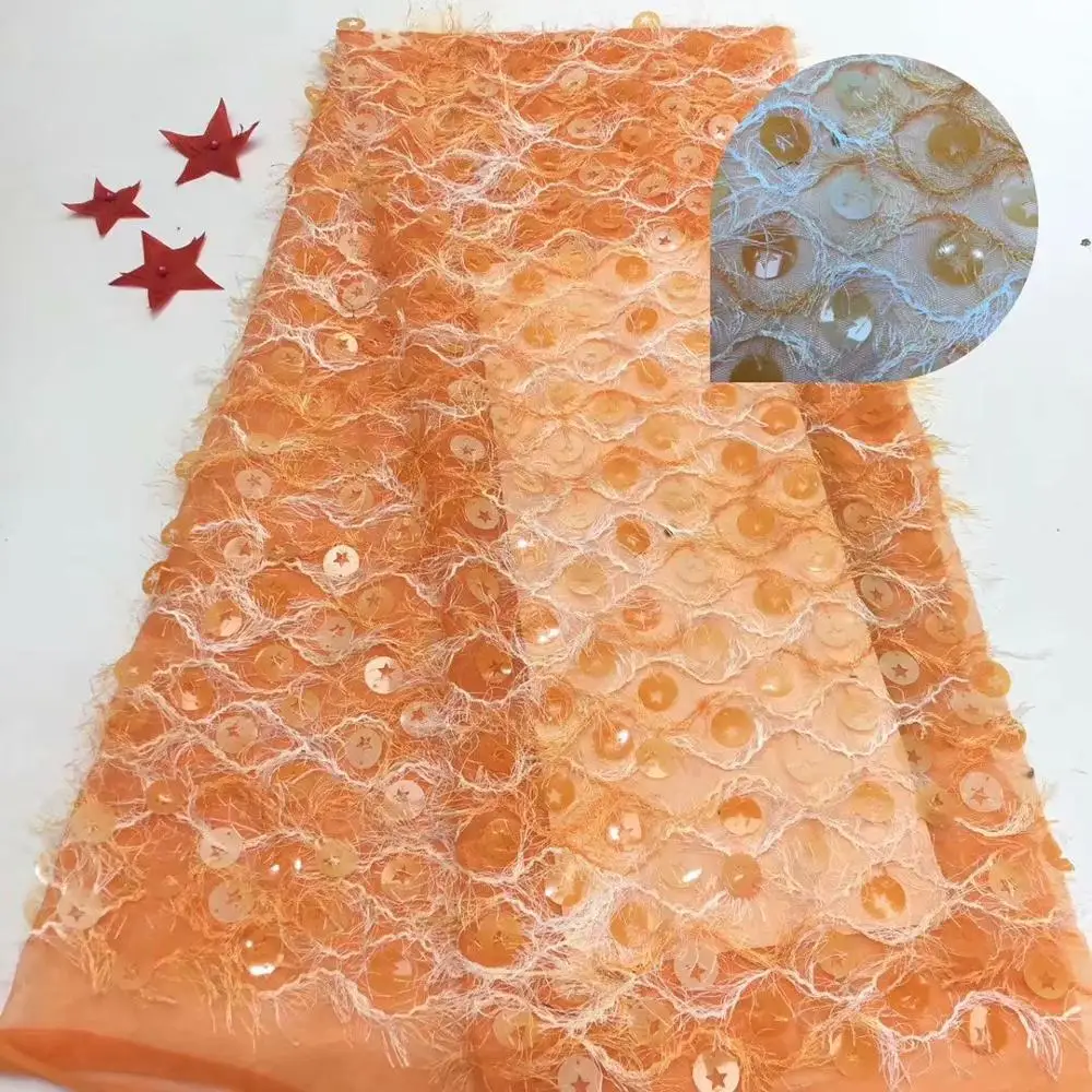 Последняя французская кружевная ткань высокого качества оранжевая африканская