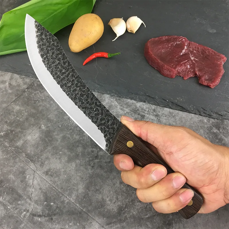 Кованый нож для убоя костей поварской кухонный острый из высокоуглеродистой