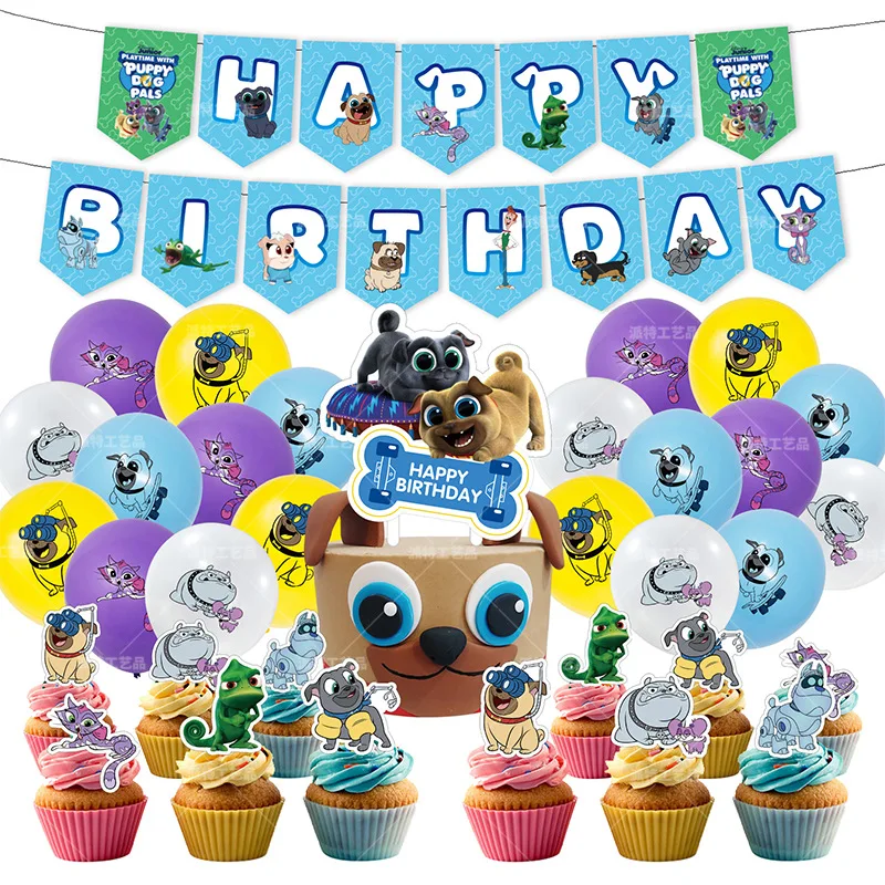 1 Set Puppy Dog Pal Theme Kids Birthday Party Decorations Cute Dog Balloon Banner Flag Cake Card Pet Party Event Layout Supplies