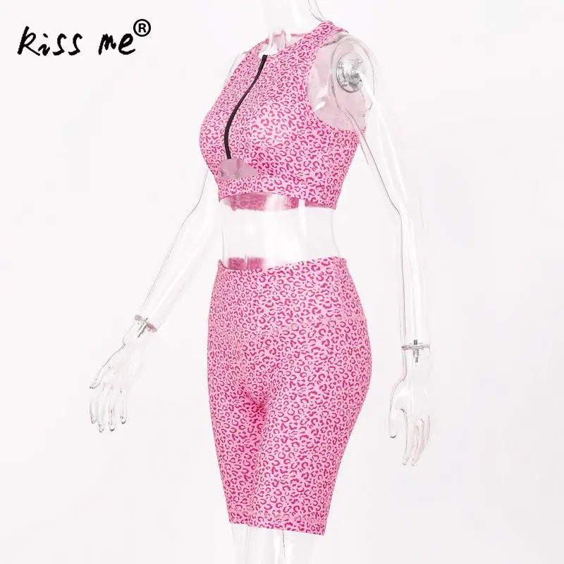Pink Crop Top Women Yoga Set Vintage Two Piece Tank Pants Leopard Suit Sexy Workout Sports Sets Leggings+Strappy | Спорт и