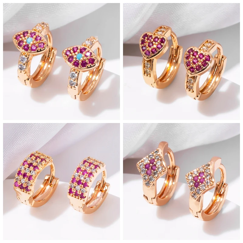 

Square Heart CZ Hoop Earrings for Women Girls White Rhinestone Simple Charming Gold Earings Gifts Jewelry