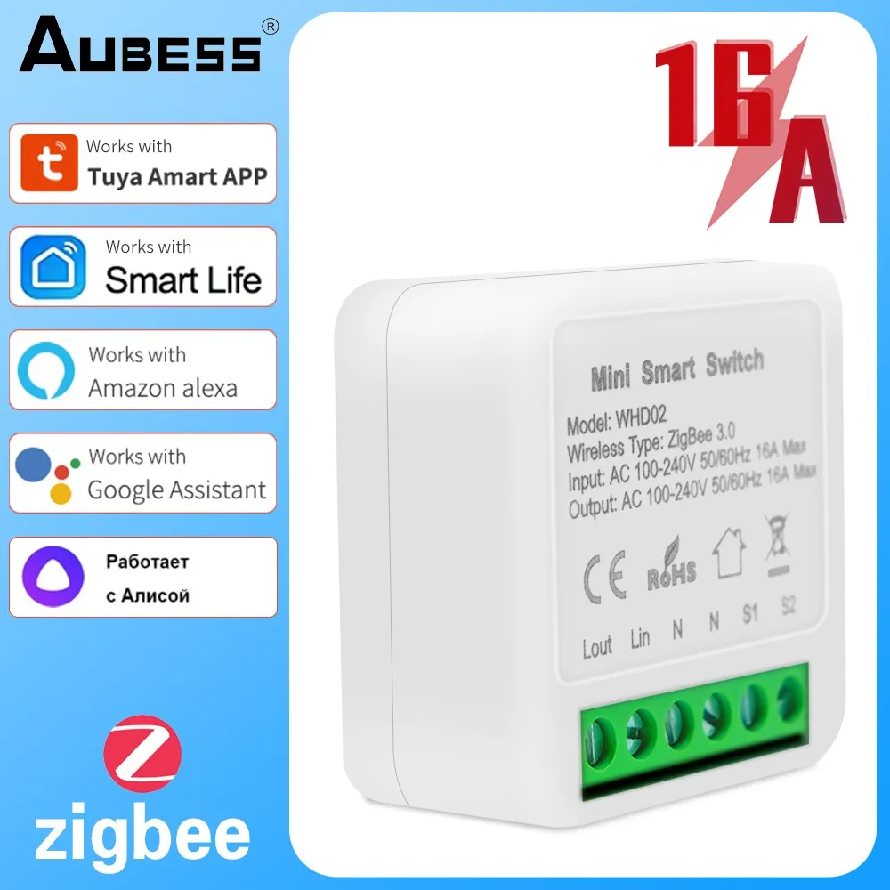 

Aubess 10/16A Zigbee Switch DIY Mini Switch Module For Tuya Smart Life Timing Funtion 2 Way Control Work With Alexa Google Home
