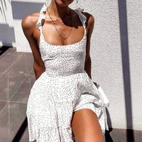 polka dot white womens summer sundress ruffle backless sexy mini party dress elegant lace up beach clothes female